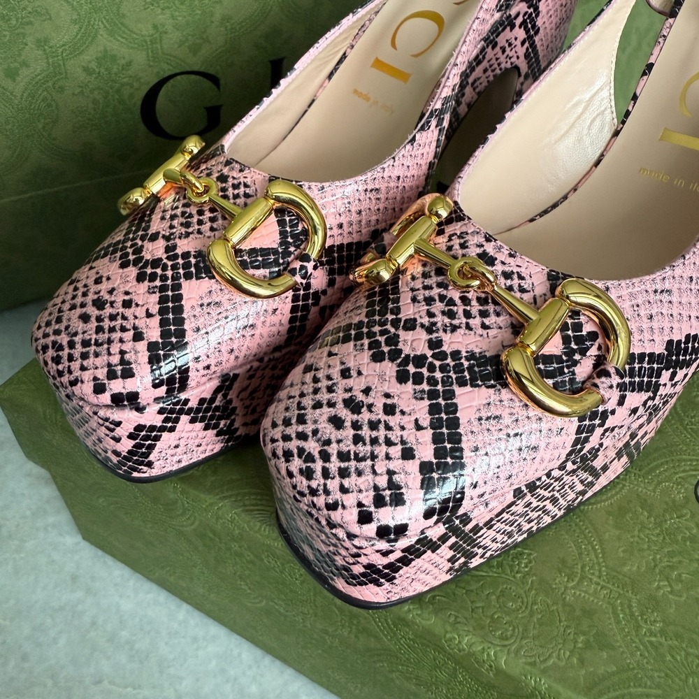 Gucci Horsebit Platform Python Print Leather High… - image 15